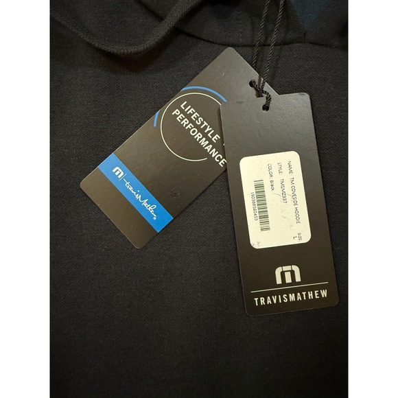 Travis Mathew Mens Pullover Hoodie Black Long Sleeve Kangaroo Pocket Size L - Picture 2 of 8